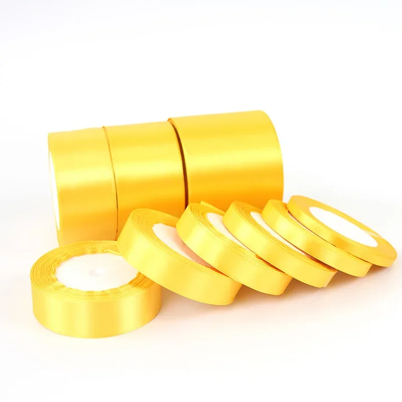 1pc Gold Yellow 22meter 6mm-50mm Satin Ribbon Sash Gift Bow Craft Wedding Party Supplies Event Anniversary Banquet Decoration