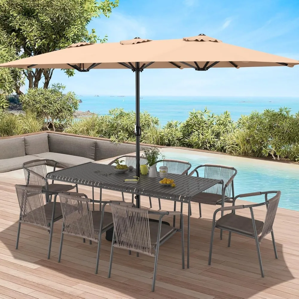 

15ft Patio Umbrella with Base Included, Extra Large Shade Area, Double Sided Rectangle with Crank Handle for Poolside, Garden, Y