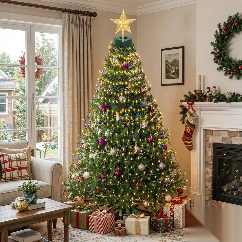 Fairy Lights Christmas Tree 280 LED with Star Topper, 8 Modes Remote Control Memory Timing Warm White Xmas Ornaments Home