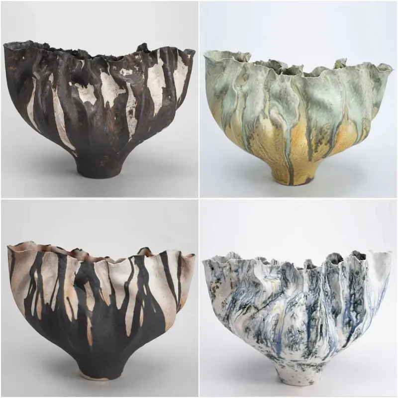 Modern Wabi Sabi Ceramic Vase Minimalist Flower Arrangement Home Decor Living Room Tea Table Ornament Artistic Pottery