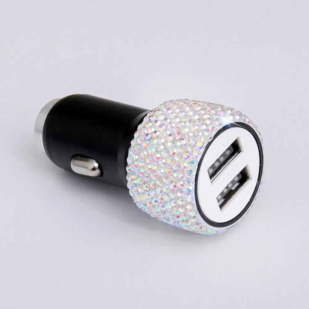 Car Charge Adapter  Durable Rhinestones Stable Output  Dual Ports USB Car Charger Adapter Auto Accessories