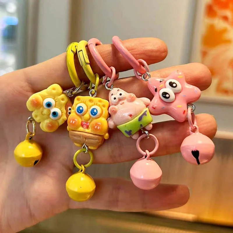 Kawaii سبونجبوب سكوير السراويل نجمة كبيرة المفاتيح لطيف الكرتون جرس فتاة على ظهره شنقا الملحقات الهدايا الصغيرة