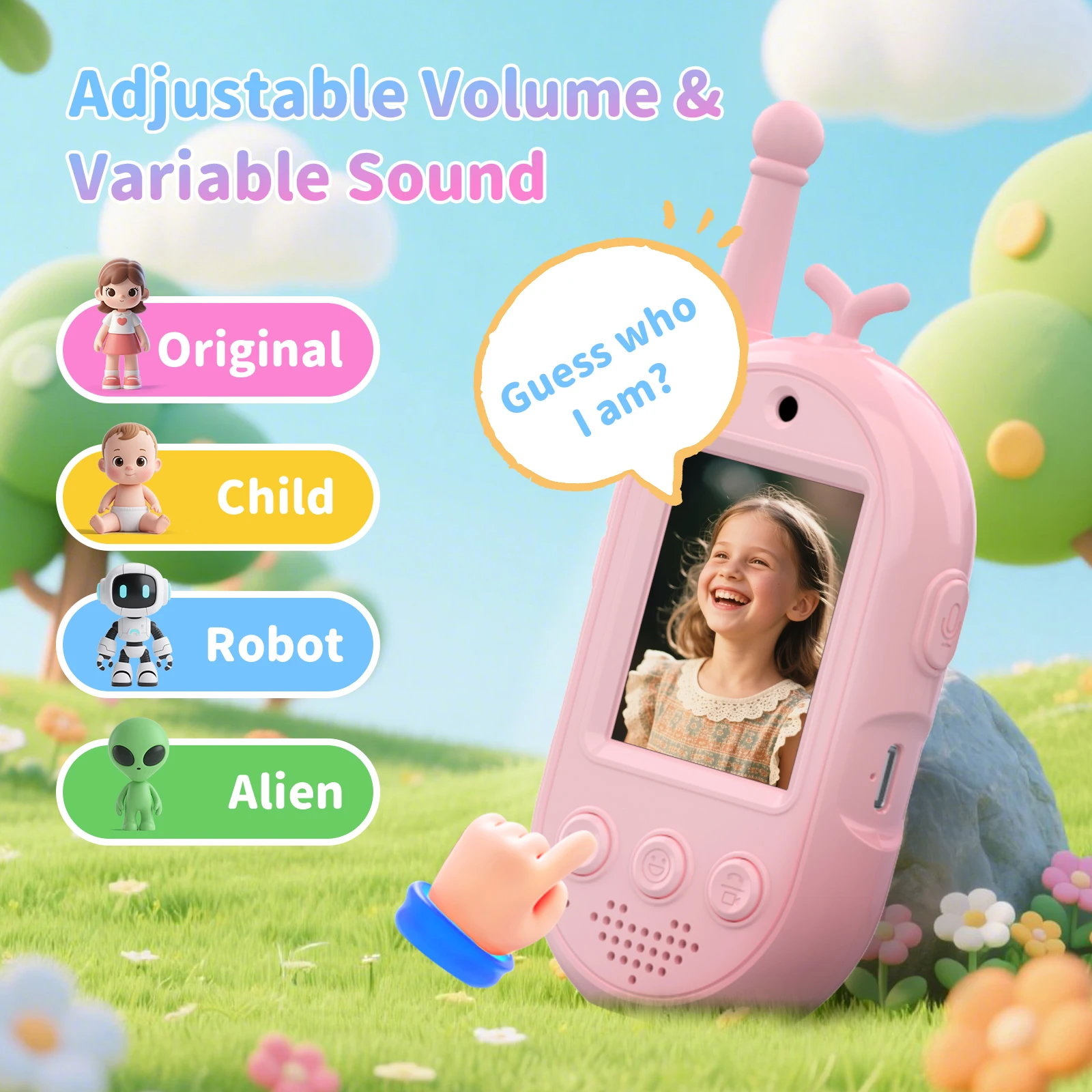 2 sztuki zabawek walkie-talkie dla dzieci, ładowalne zabawki dla maluchów z kamerą HD i zmieniaczem głosu, zabawki interkomowe o dużym zasięgu