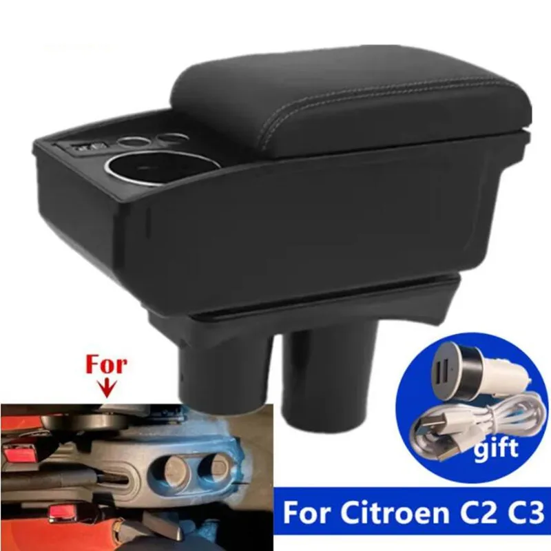 For Citroen C2 Armrest Box For Citroen C3 C2 Car Armrest Storage Box Cup Holder Interior Dedicated Retrofit Car Accessories