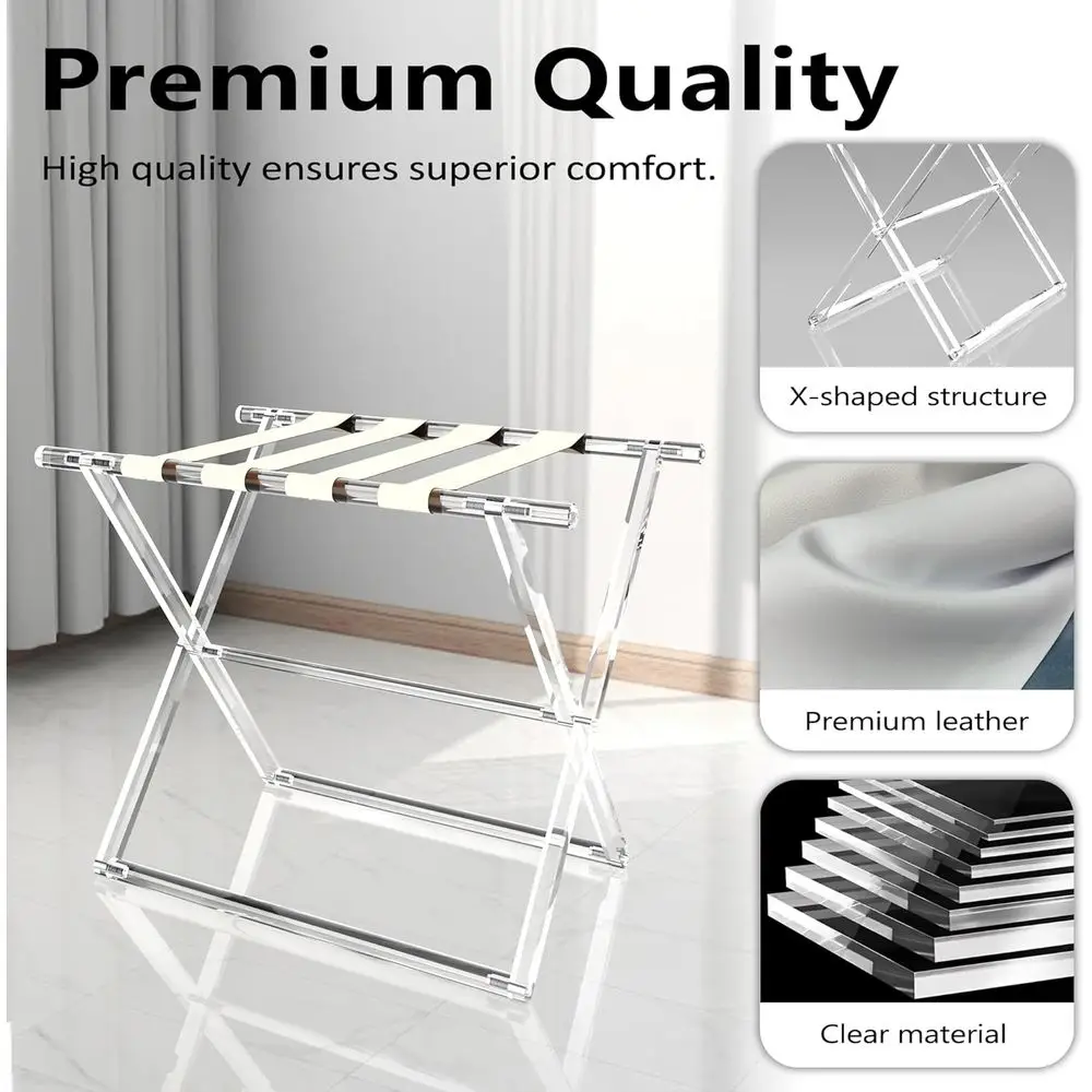 Portapacchi pieghevole con cinturino in pelle da 120 libbre: ideale per stanze degli ospiti, camere da letto e hotel (Beige)