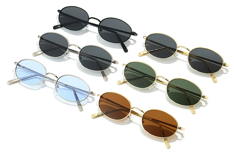 SHAUNA Retro Kleine Ovale Metallrahmen Frauen Sonnenbrille UV400 Männer Punk Sonnenbrille – Detail 4