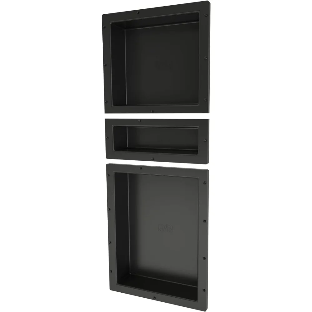 Niche Triple Recessed Shower Shelf – Black, Three Shelves, 16-Inch x 40-Inch x 4-Inch