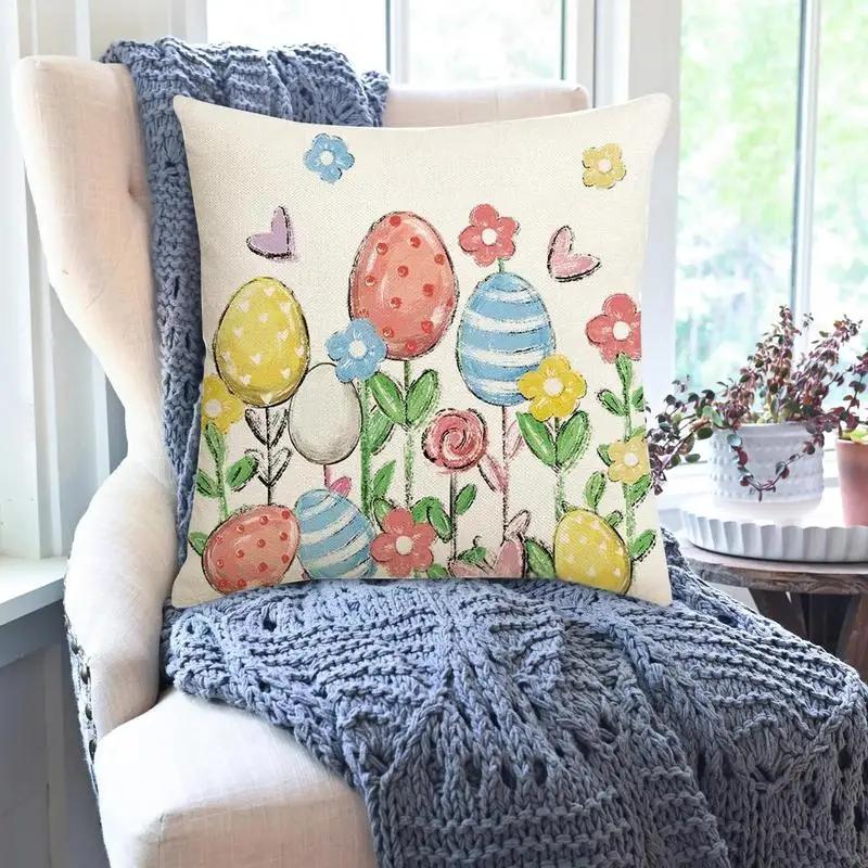 Easter Pillowcase 18x18in Easter Decor Cushion Cover Festive Decorative Square Throw Pillow Covers Stylish Home Decor Cushion