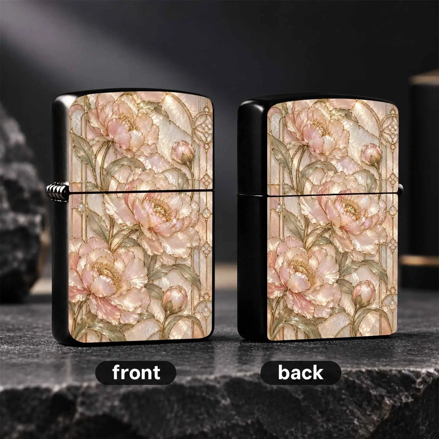 Elegant Art Nouveau Lighter with Iridescent Peony Stained Glass Pattern, Soft Shimmer Pearl Finish, Portable Exquisite Daily Carry Accessory, Ideal for All Scenarios, Thoughtful Gift for Any Occasion  A Humorous And Interesting Lighter