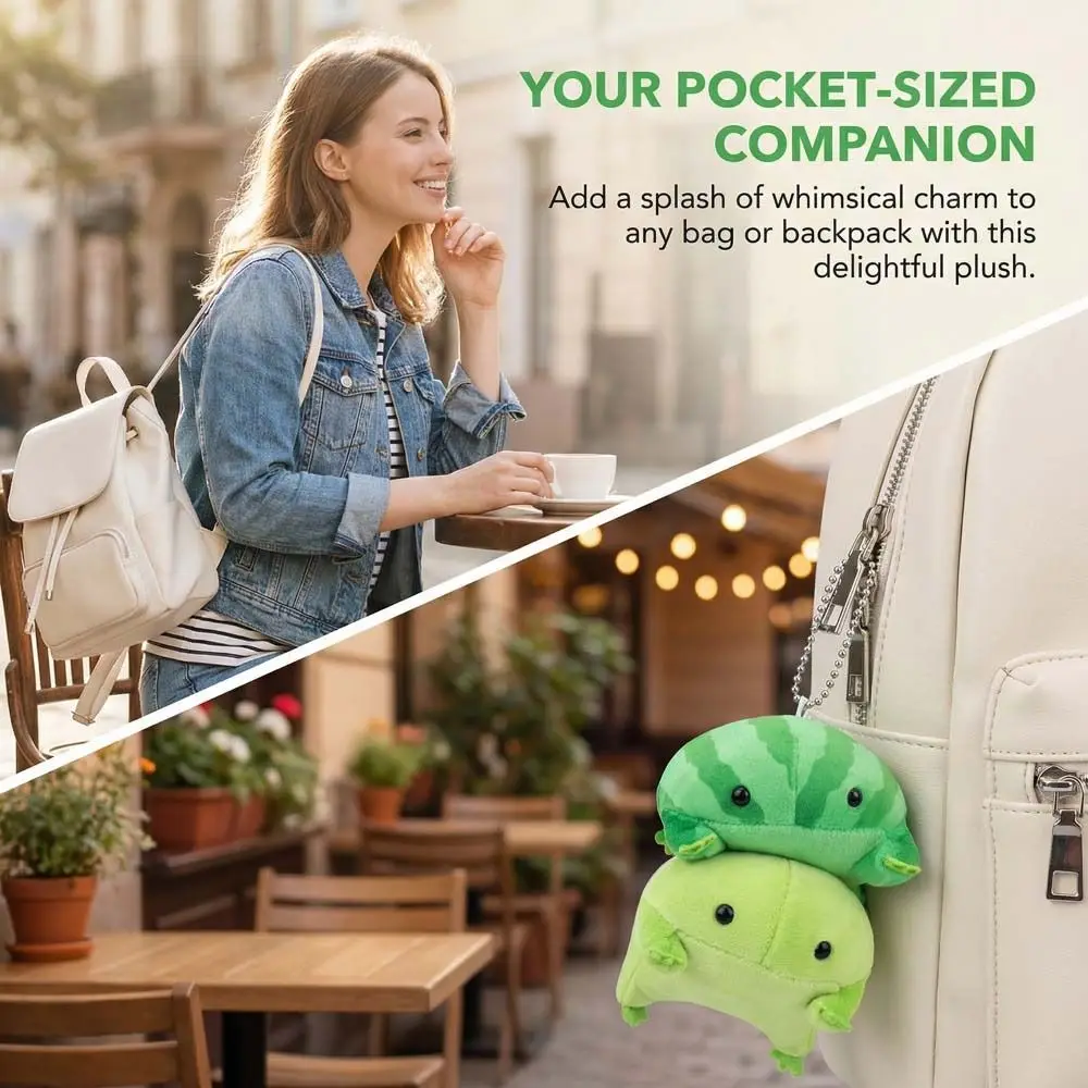 Cartoon Style Green Frog PP Cotton Soft Material Frog Keychain Green Color Fluffy Texture Stuffed Animal Decompress Animals view 3