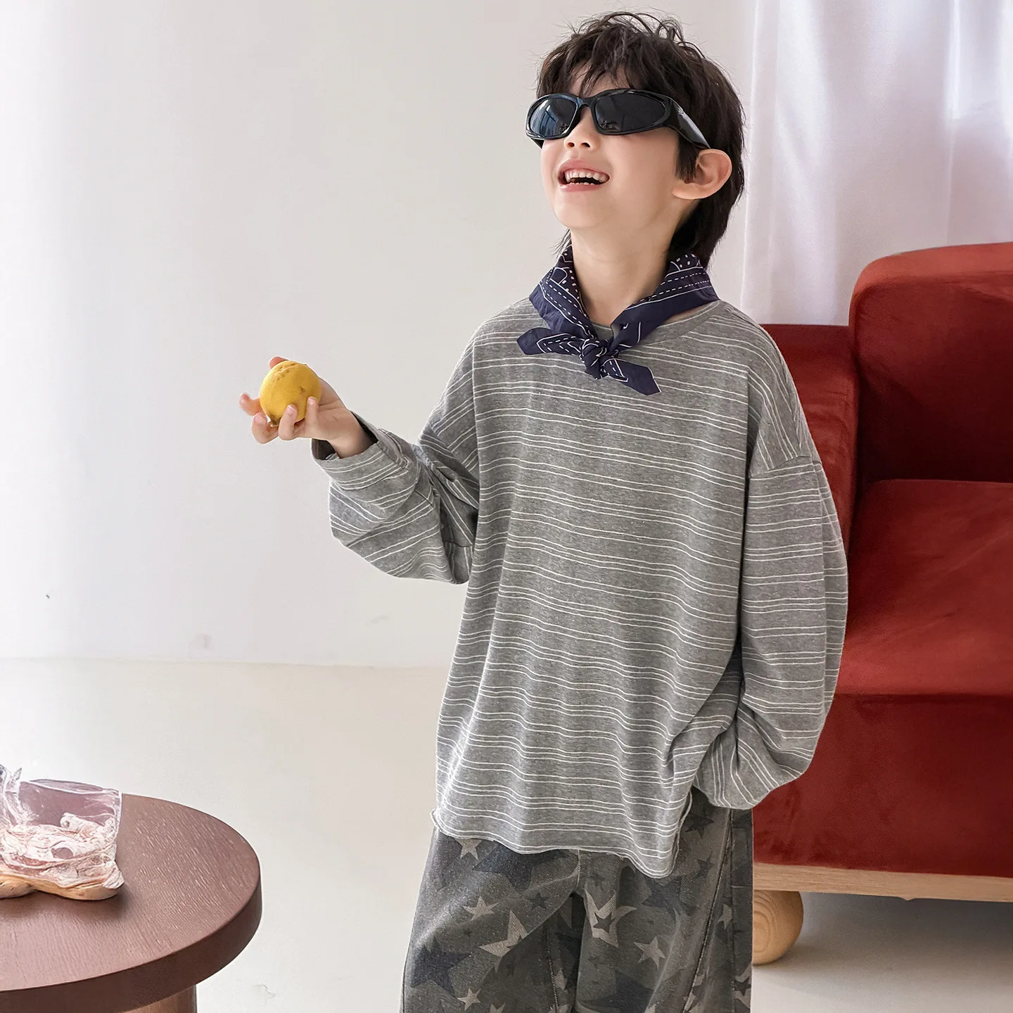 

Children Clothes Boys T-shirt Spring Korean Style 2026 New Style Versatile Loose Striped Long-sleeved T Shirt Top Trendy