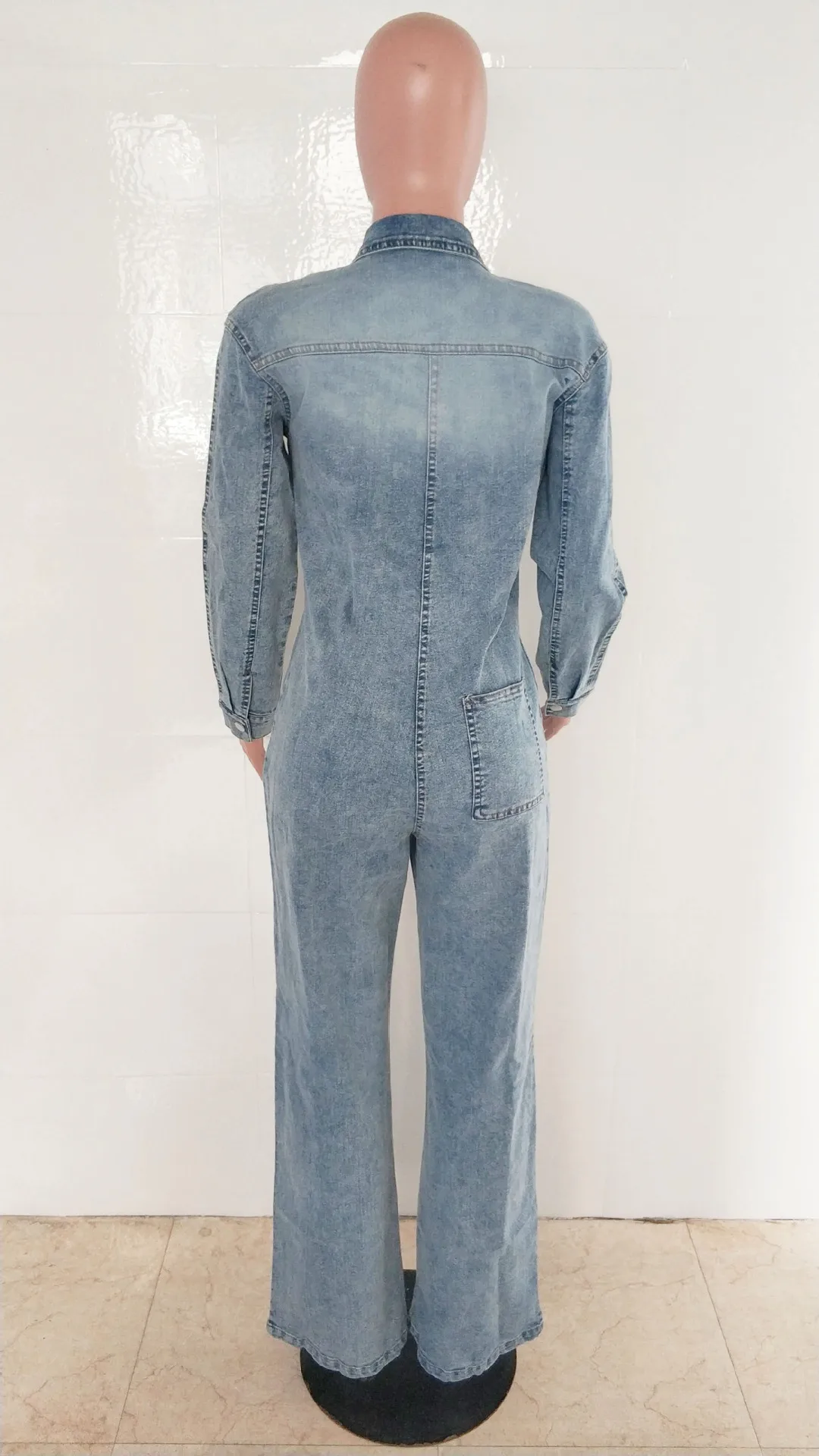 Dames slanke elastische taille denim jumpsuit met lange mouwen vrouwelijke dagelijkse kleding nieuwe gepersonaliseerde damesmode rechte jumpsuits