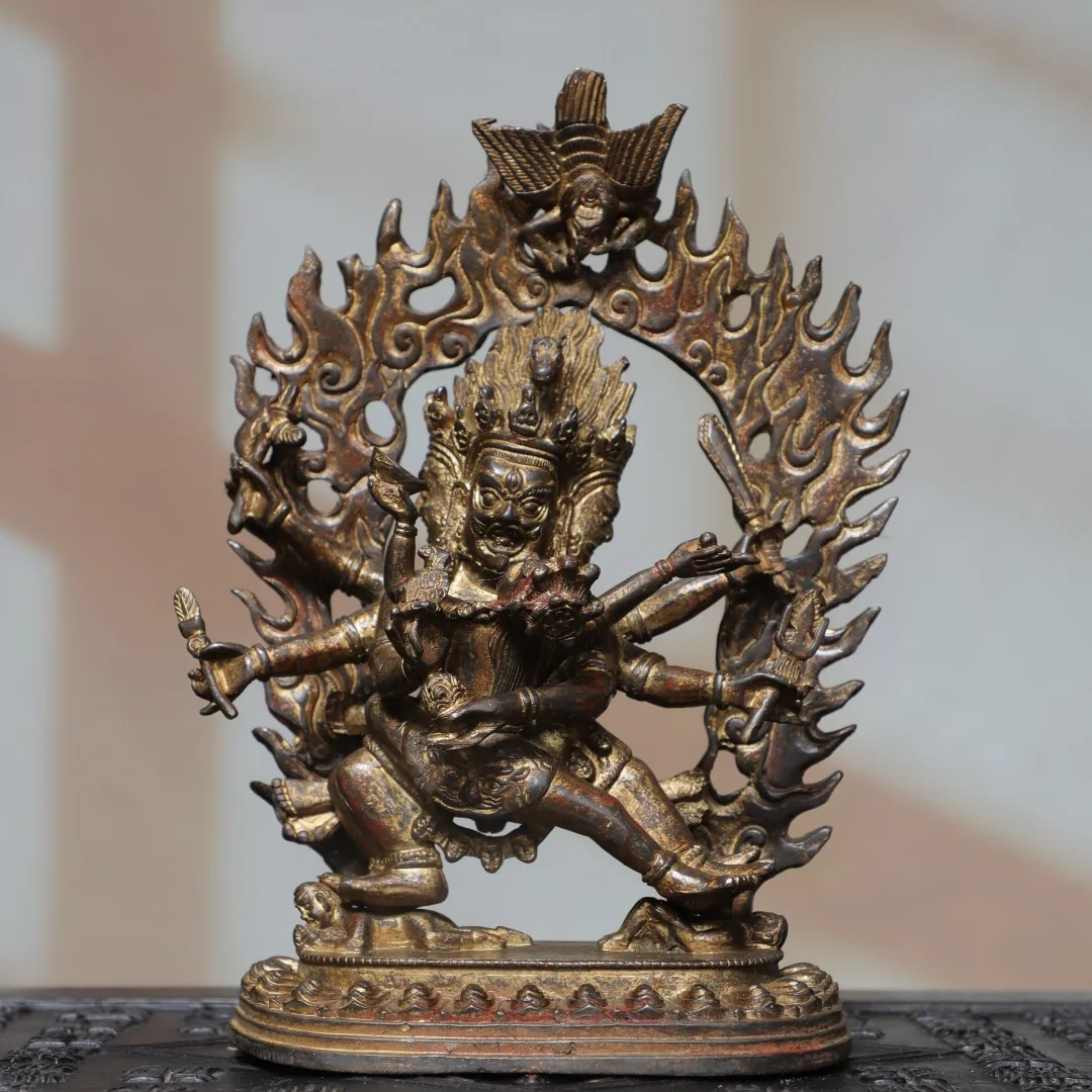 Old Bronze Gilded Cinnabar High Relief Northern Wei Buddha Hayagriva backlight Standing Buddha Worship Hall Town house