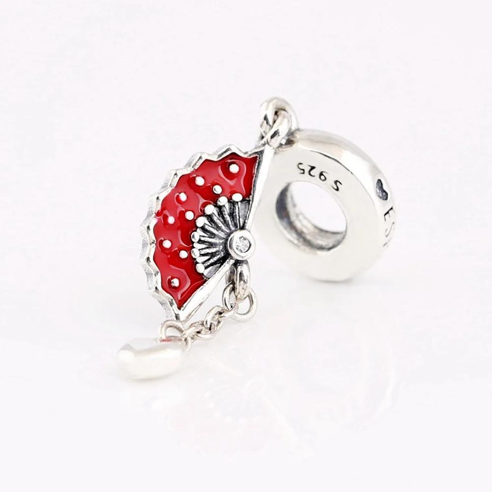 

925 Sterling Silver Bead Spanish Fan Suitcase Forever Sisters Dangle Charm Fit Fashion Women Bracelet Bangle Gift DIY Jewelry