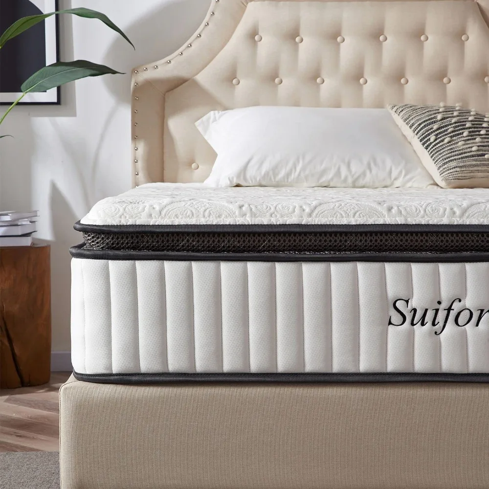 2024 New Mattress 12 Inch,Pillow Top Cool Gel Memory Foam Hybrid Mattress with Luxury 7 Layers, 3 Zone Encased Coils Innerspring