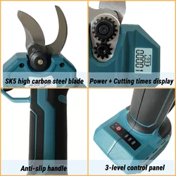 30mm Brushless Electric Pruning Shears 3 Gear Digital Cordless Pruner Fruit Tree Bonsai Garden Tool for Makita 18V Battery