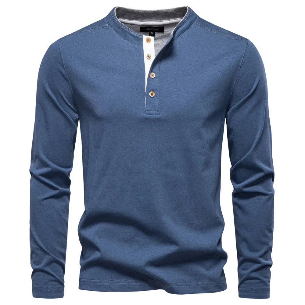 Women's Slim Fit Cotton Casual Solid Color Collarless Pullover Henley Shirt with Three Button Front Placket and Minimalist