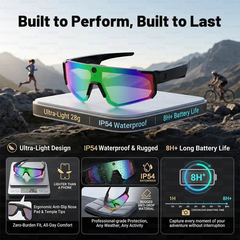 2026년형 새로운 스마트 촬영&녹화 안경, 흔들림 방지 800W HD 카메라, AI 음성 어시스턴트, 블루투스 통화 기능 탑재, 사이클링 및 스키용 고글 썸네일 6