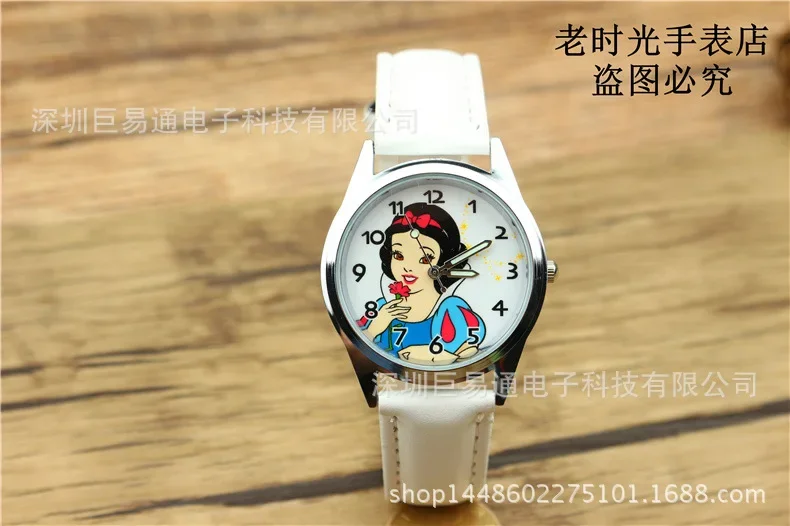 Disney Snow White Leather Watch Strap Glass Dial Pin Buckle Style Children\'s Watch for Boys And Girl  Gift  Present Disney