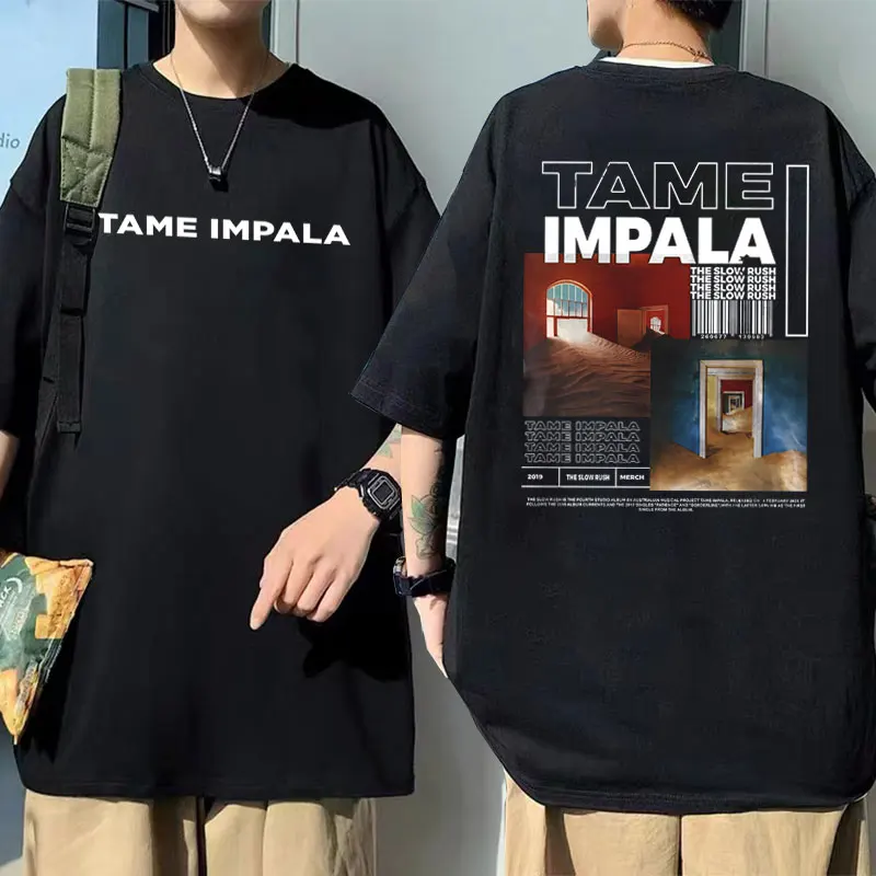 Tame Impala The Slow Rush Double Sided Print T-shirt Men\'s Lndie Pop Rock Music T Shirts Tops Men Women Vintage Oversized Tshirt