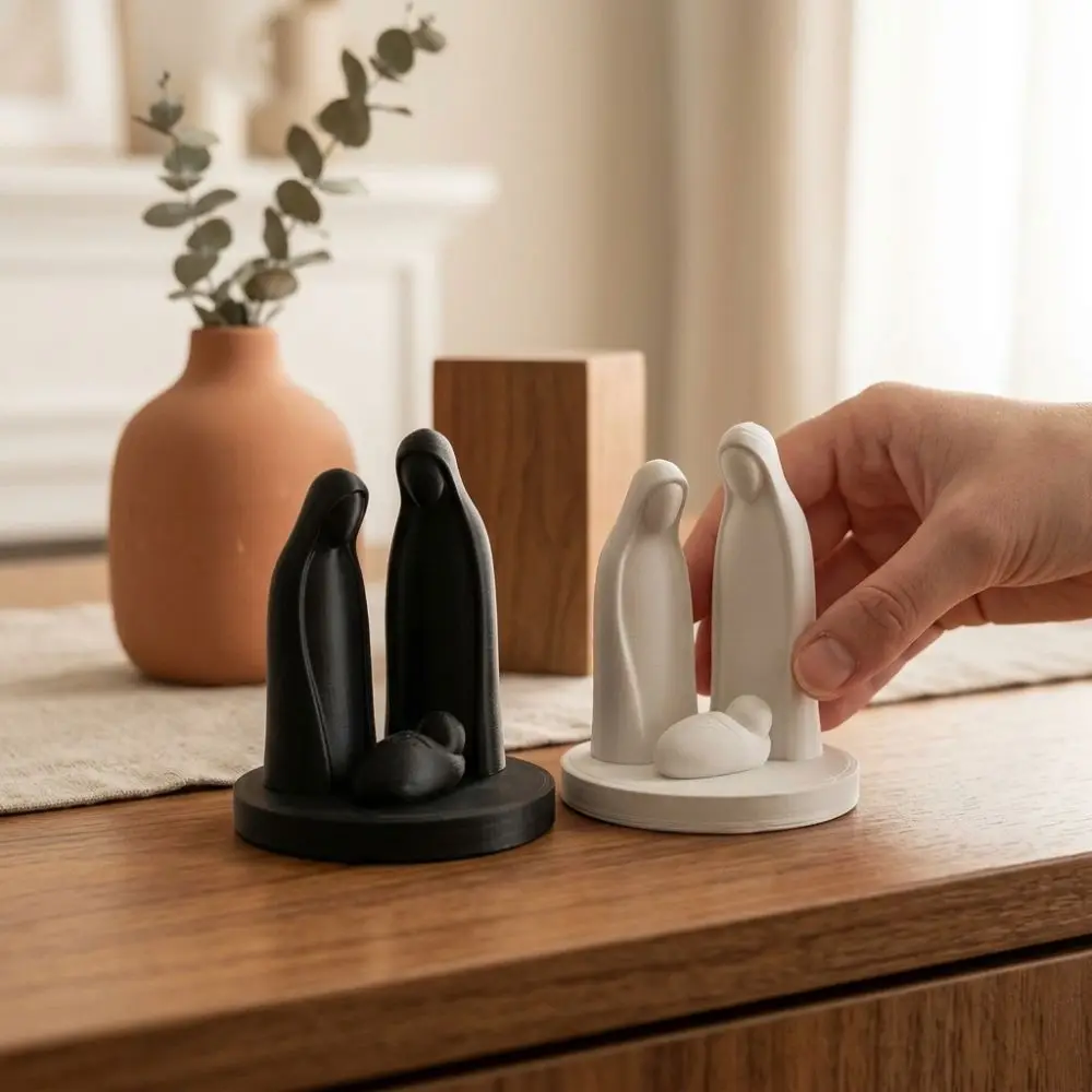 3D Printed Mini Nativity Scene Figurine Abstract Modern Style Holy Family Nativity Statue Cute Minimalist Jesus Birth Sculpture