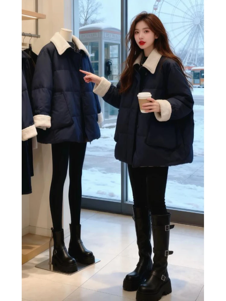 Thickened Cotton Jacket Women's Winter New Style Small Fragrance Design Sense Splicing Collar Warmth Outerwear Coat