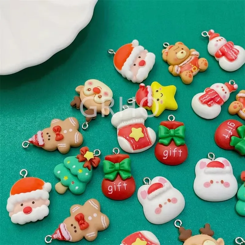 10pcs Mix Resin Christmas Charms Santa Snowman Gingerbread Man Tree Pendant for Jewelry Making Findings DIY Accessories