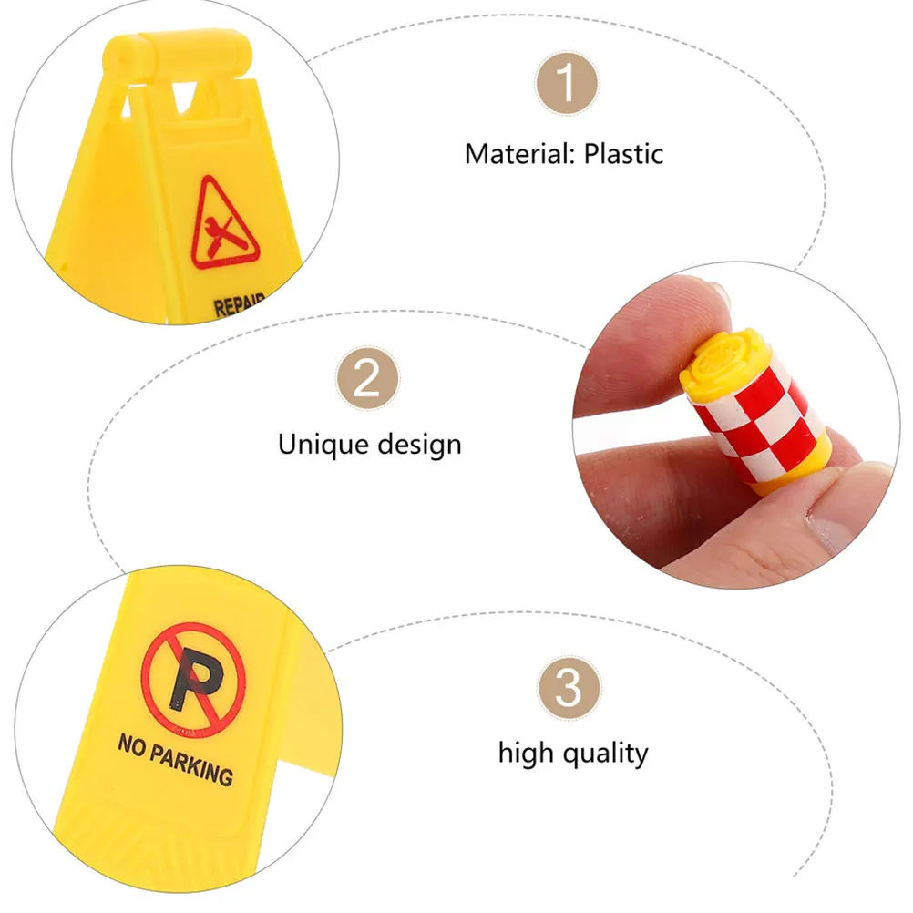 

1 Set Miniature Traffic Cones Roadblock Signs Plastic Roadway Play Set For Kids Traffic Tool Barricades Sign