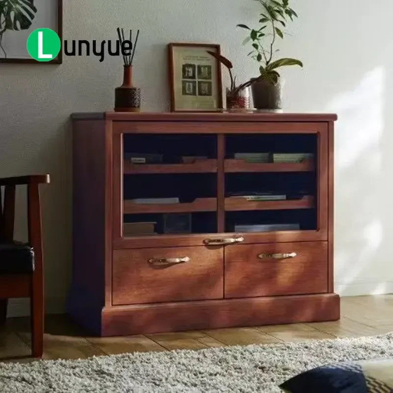 Japanese Farmhouse Stone Side Cabinet Tea Storage Locker with Glass Display for Living Room Dining Room Eco Friendly