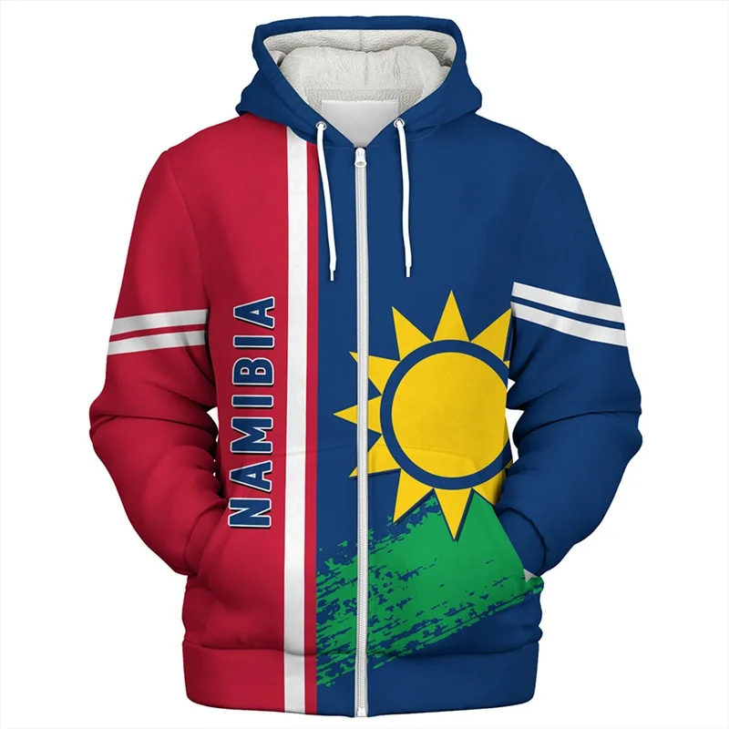 

Africa Country Namibia Flag Graphic Sweatshirts For Men Casual New In Zip Up Hoodies Clothes Mens National Emblem Tracksuit