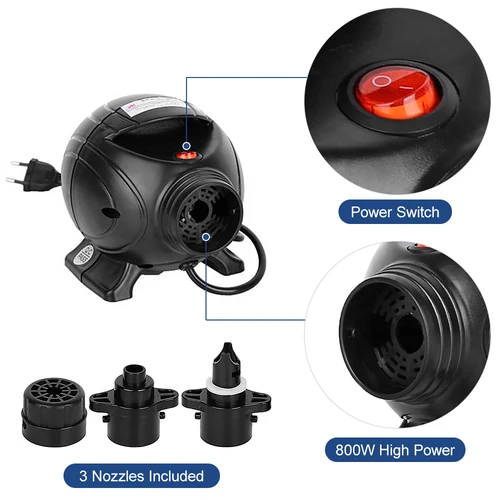Imagen 2 del producto Bomba de aire eléctrica portátil, inflador Con 3 boquillas para inflar colchones, flotador de flujo de juguete para piscina, 800W
