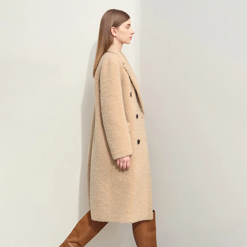 AMII معطف المرأة 2025 شتاء جديد بدوره إلى أسفل طوق مزدوجة الصدر جميع الصوف المرأة معطف الفرو مكتب سيدة الدافئة فضفاض 12424022 #5