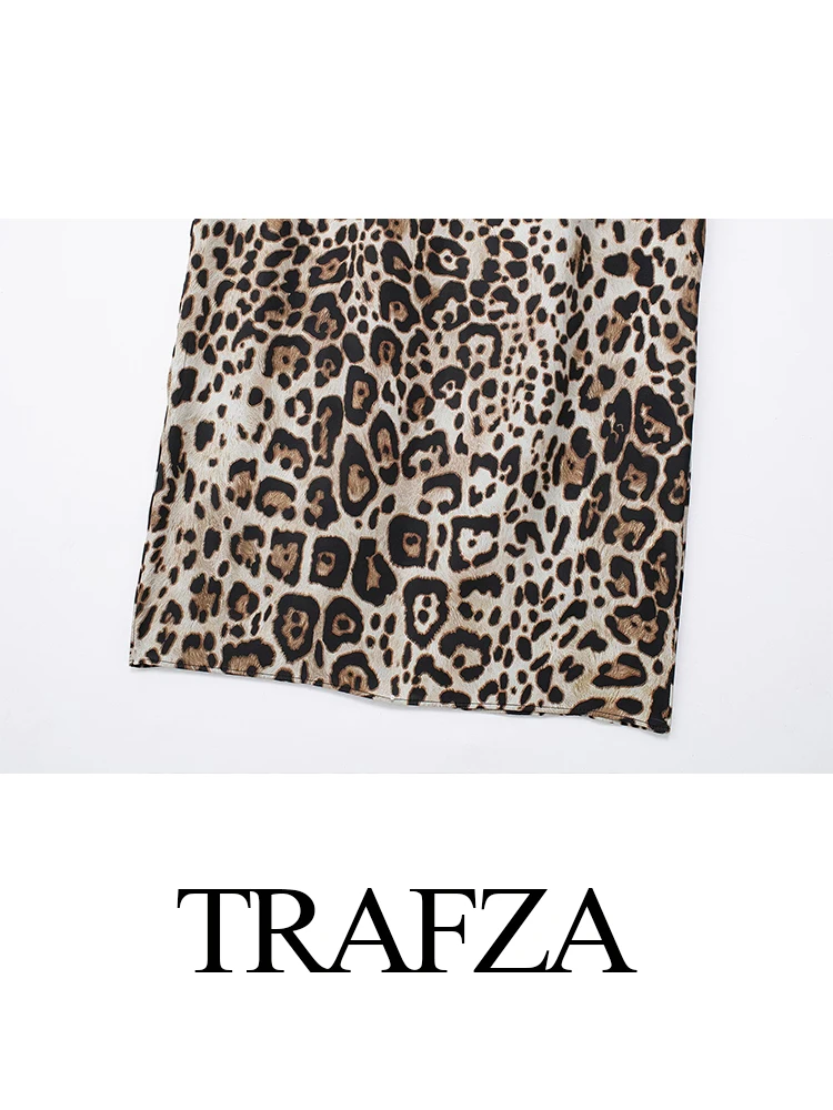 TRAFZA 2024 Sexy Women Leopard Print Sling Dress Vintage Female  Slim Sleeveless Backless Hollow Out Holiday Party Dresses TRAF