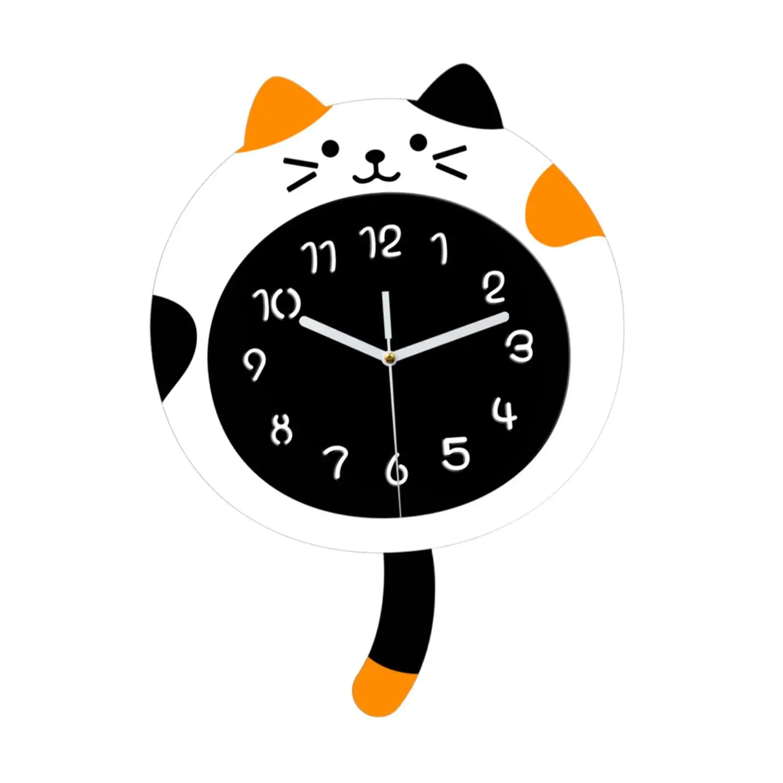 Cat Wall Clock with Tail Animal Collection Stylish Home Decor Wall Hanging Clock for Bathroom Classroom Office Living Room