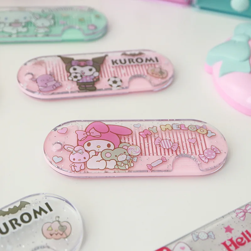 Sanrio Mini Carry Comb Anime Hello Kitty My Melody Kuromi Cinnamoroll Cartoon Cute Plastic Hair Straightening Comb Girls Gift