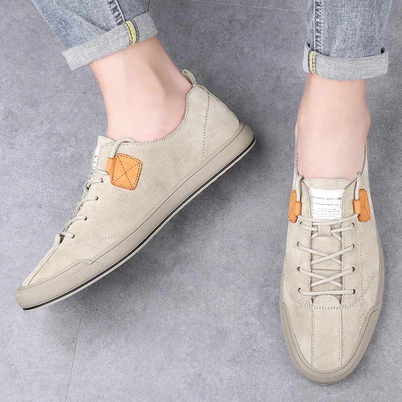 High Quality Men Casual Shoes Suede Leather Mens Sneakers Handmade Breathable Mens Training Luxury Brand Grey Skate Shoes Man