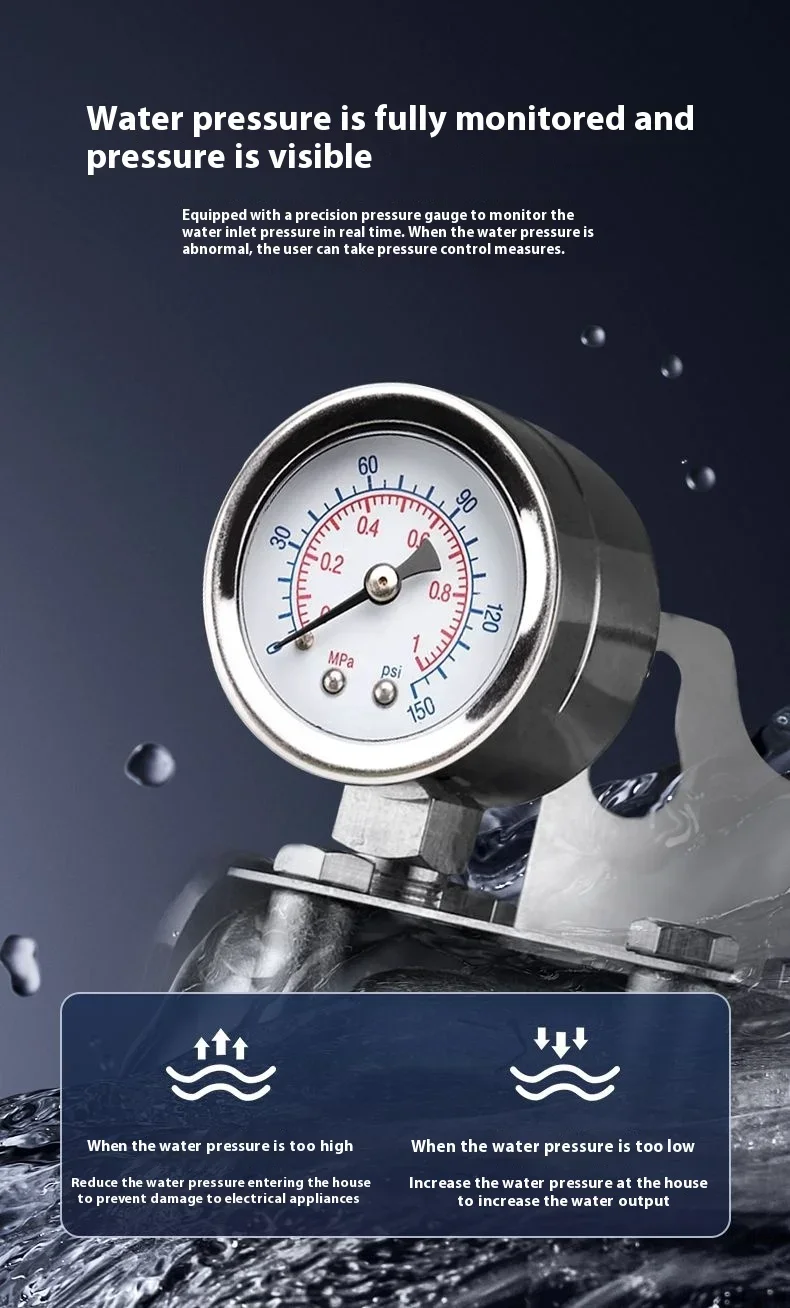 فلتر مسبق لمياه الآبار المنزلية، منقي مياه منزلي للمنزل بأكمله، 304 من الفولاذ المقاوم للصدأ، فلتر مياه للغسيل العكسي عالي التدفق