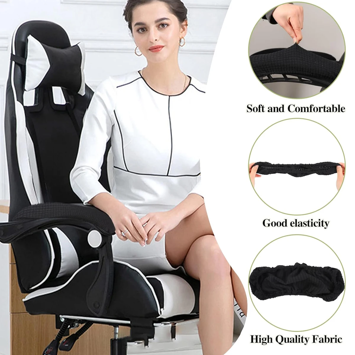1 Pair Durable Beauty Office Chair Armrest Covers Removable Elastic Chair Armrest Covers Office Seat Hand Rest Protector view 4