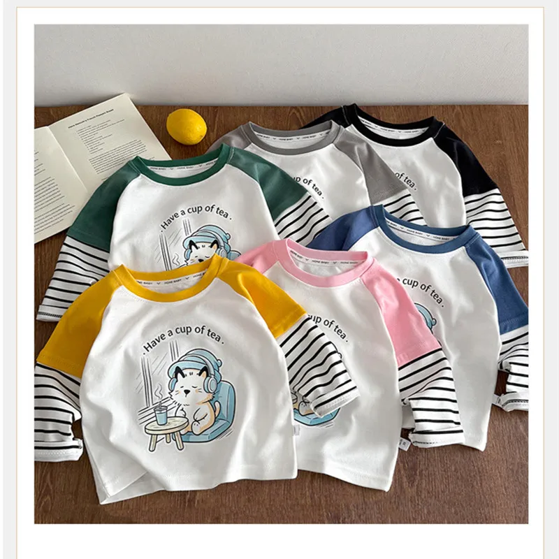 Cute Spring Autumn Cotton Long Sleeve T-shirt Kids Tees Casual Base Shirt For Boys and Girls Clothing