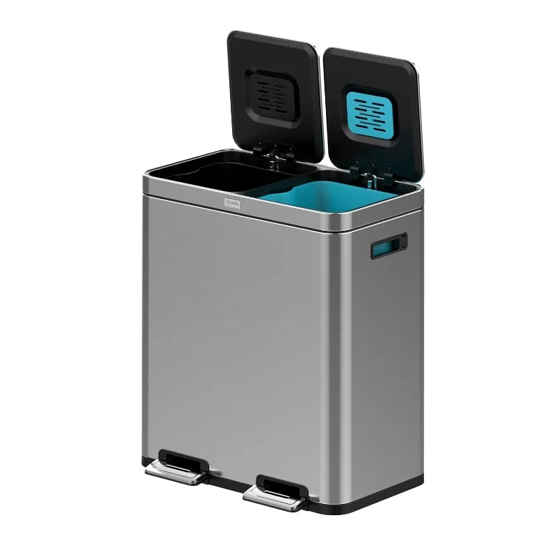 

Steel Kitchen Waste Sorting Bin 60L Capacity with Foot Pedal Structure Separate Rubbish Bin for Effective Waste Management
