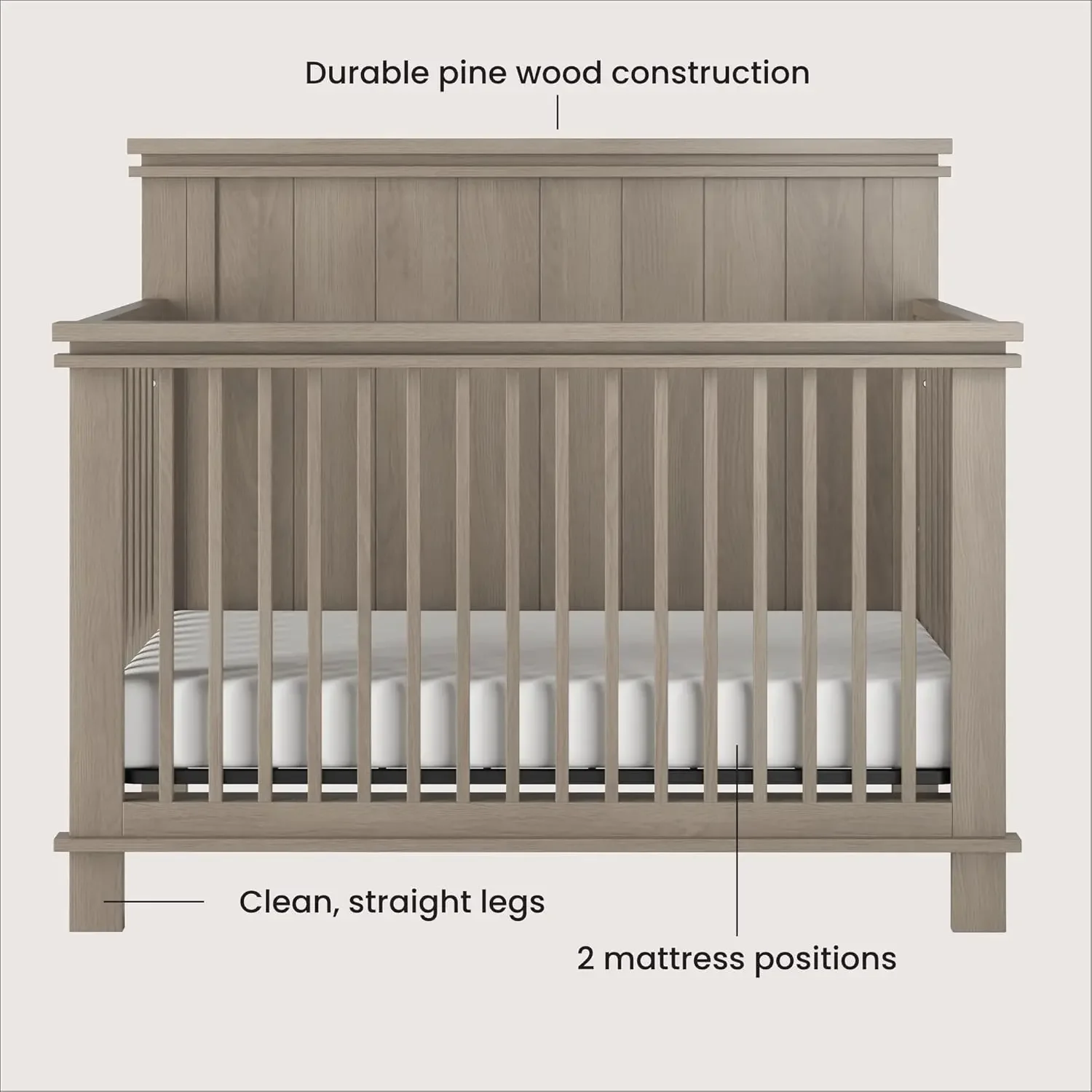 Child Craft Denman 4-in-1 umwandelbares Kinderbett, Babybett wandelt auf Tagesbett, Kleinkindbett und Bett in voller Größe, 3 verstellbare Matratzen um