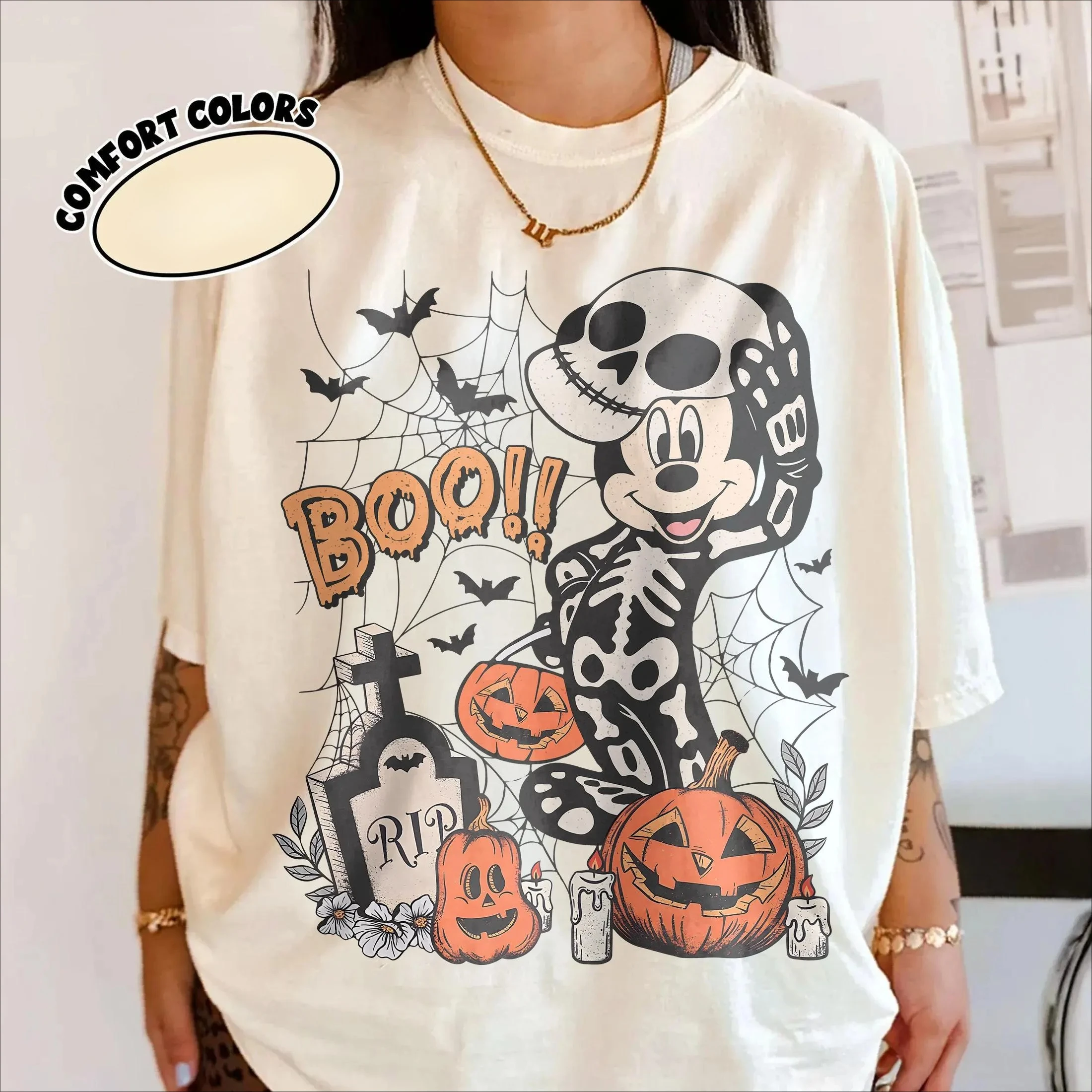 قميص الهالوين المريح Boo Mickey Skeleton قميص ميكي ليس مخيفًا جدًا لحفلة الهالوين تي شيرت رحلة ديزني للهالوين 2025 #1