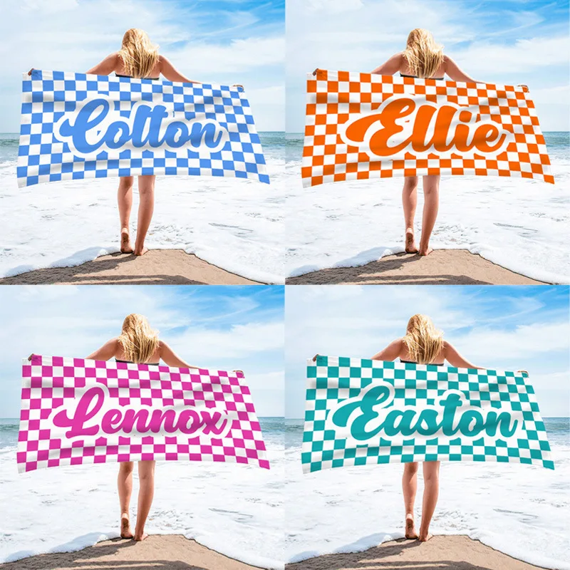 Cross Pattern Custom Name Beach Towel Boys Personalized Your Names Swimming Pool Bathroom Bath Towels Children's Gift Microfiber