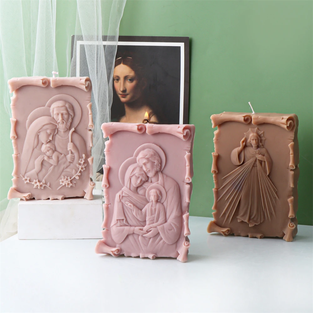 Molde de vela de estatua de Jesús grande, retrato de apósito católico, yeso, herramienta de fundición de resina de hormigón, bricolaje, familia de Jesús, molde de silicona, decoración