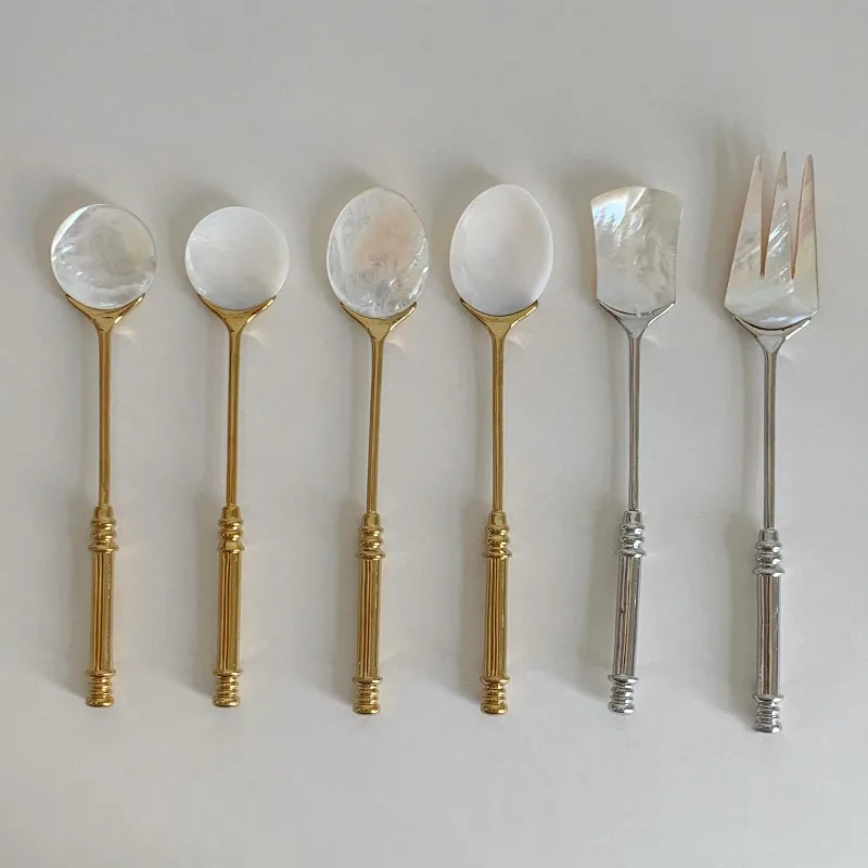 Natural Shell Conch Spoon, Caviar Shell Spoon, with Stainless Steel Handle