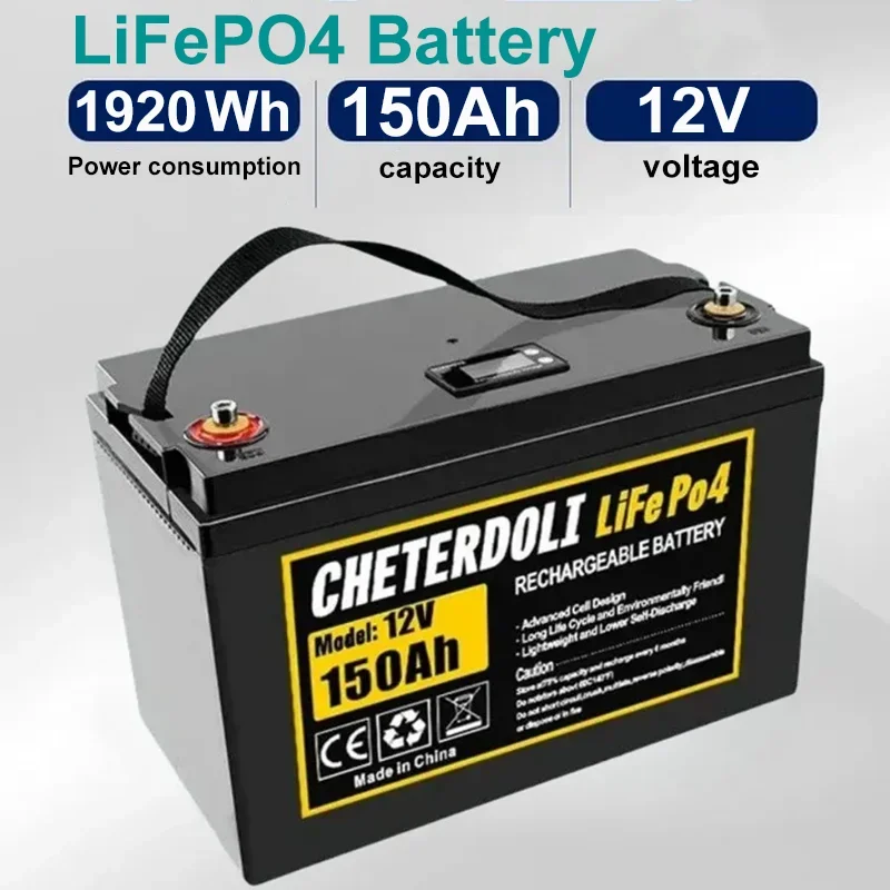 CHETERDOLI Wysokiej jakości oryginalna bateria LiFePO4, 12V, 100AH, 150Ah wbudowany BMS + ładowarka 14,6V