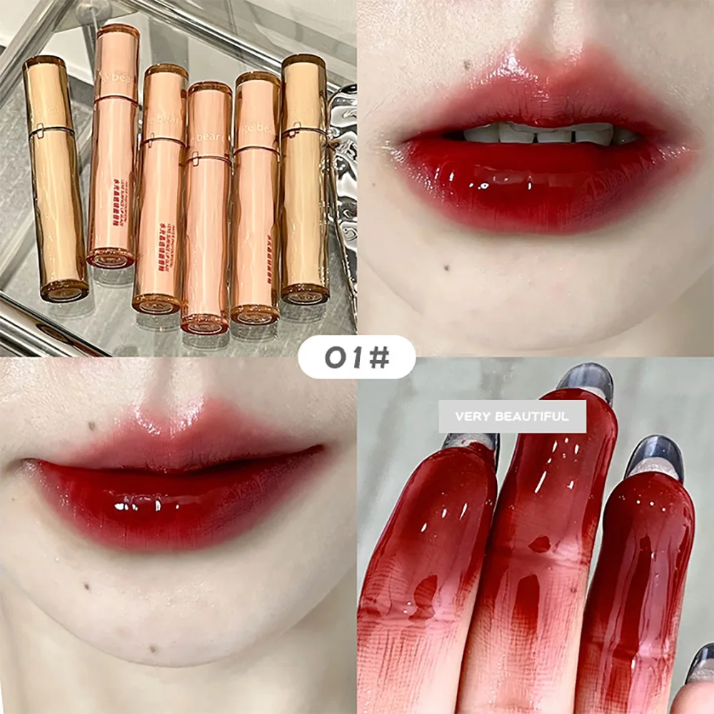 Gege Bear Crystal Lip Glaze Mirror Juicy Finish Non Sticky Moisturizing Dry Lips Plumping Lip Gloss Korean Style