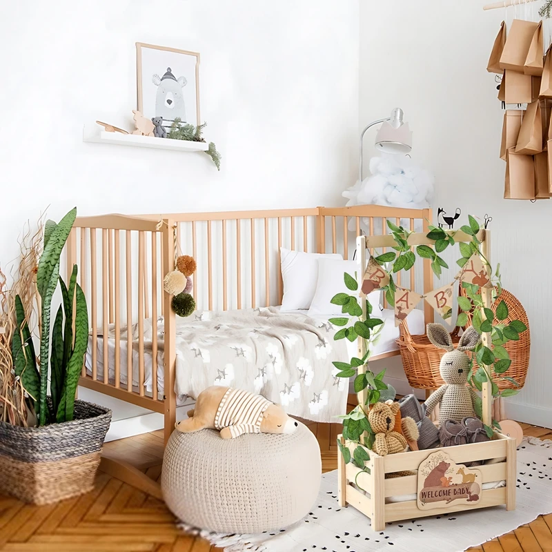 سلة استحمام خشبية للأطفال، سلة تخزين للأطفال، خزانة استحمام للأطفال مع مقبض محمول، لعبة تزيين ذات سعة كبيرة #6