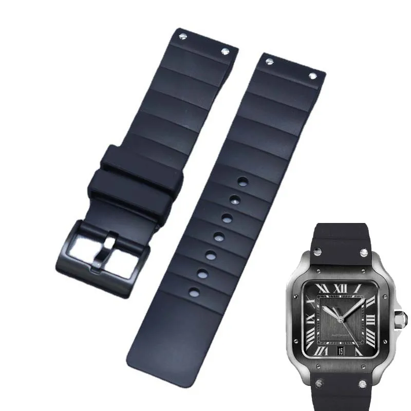 High quality rubber Watchband For Cartier Santos 100 Watch Strap Men's Silicone accessories bracelet 23mm black bands