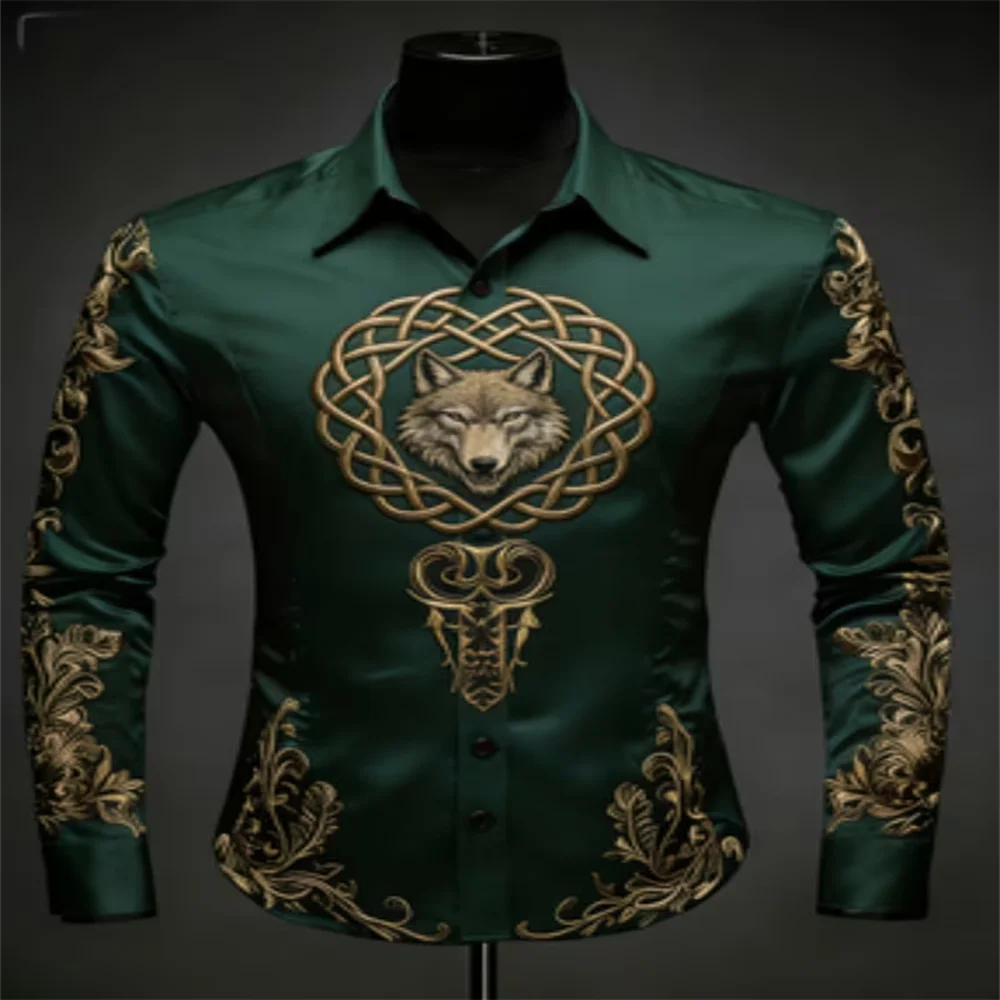 Men's Long Sleeve Collar Shirt, Fashionable Printed Shirt, Social Party, Soft Fabric, Comfortable, Luxury, High Quality, New